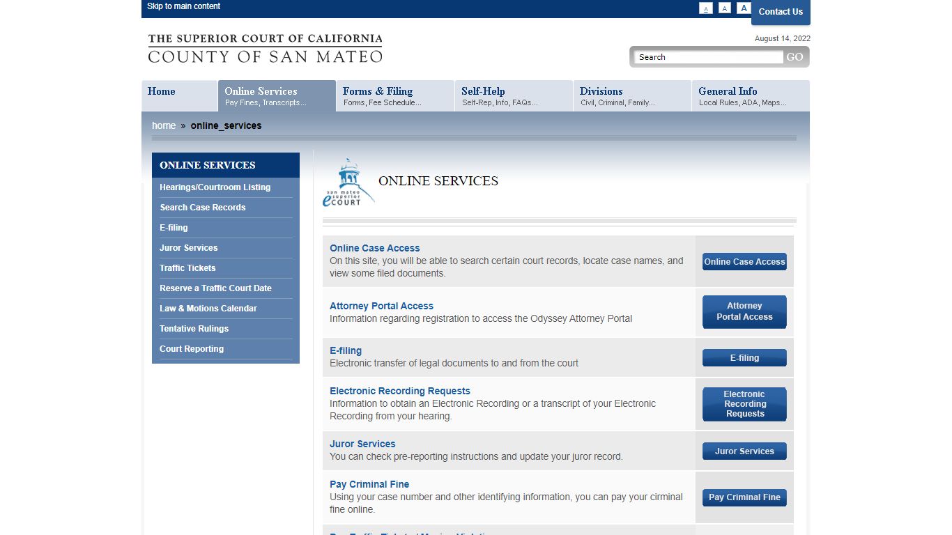Online Services - San Mateo County Superior Court
